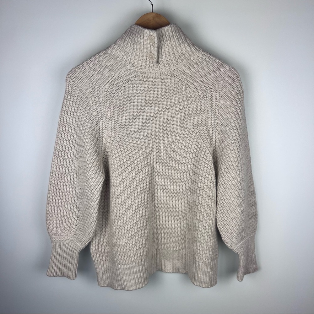 WRAP London Ribbed Chunky Knit Mock Neck Balloon Sleeve Sweater Cream SZ L (12) - Picture 6 of 11